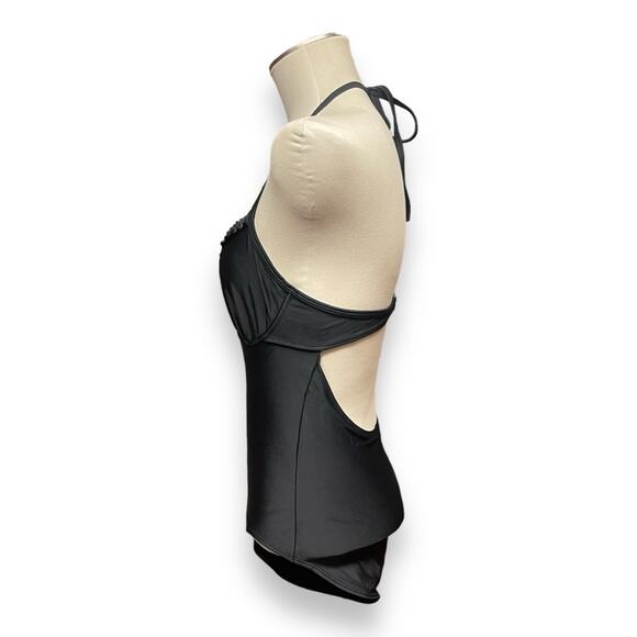 Old Navy‎ Bandeau-Style Halter Ruffle Trim Swimsuit Black Medium - Picture 5 of 9